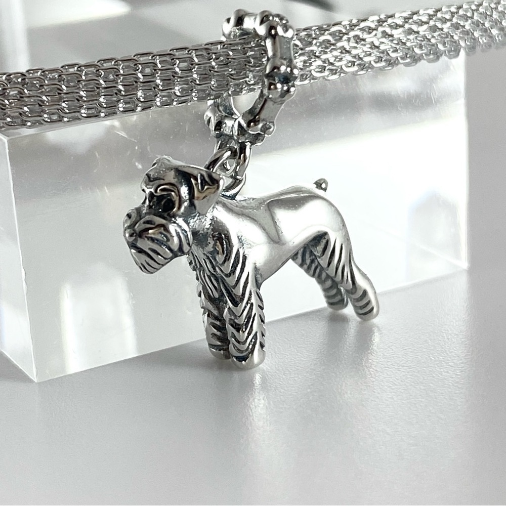 Sterling Silver Schnauzer Puppy Dog Dangle Charm - Picture 6 of 12